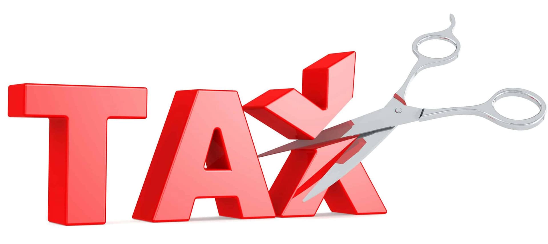 Scissors cut the red tax word, 3d rendering